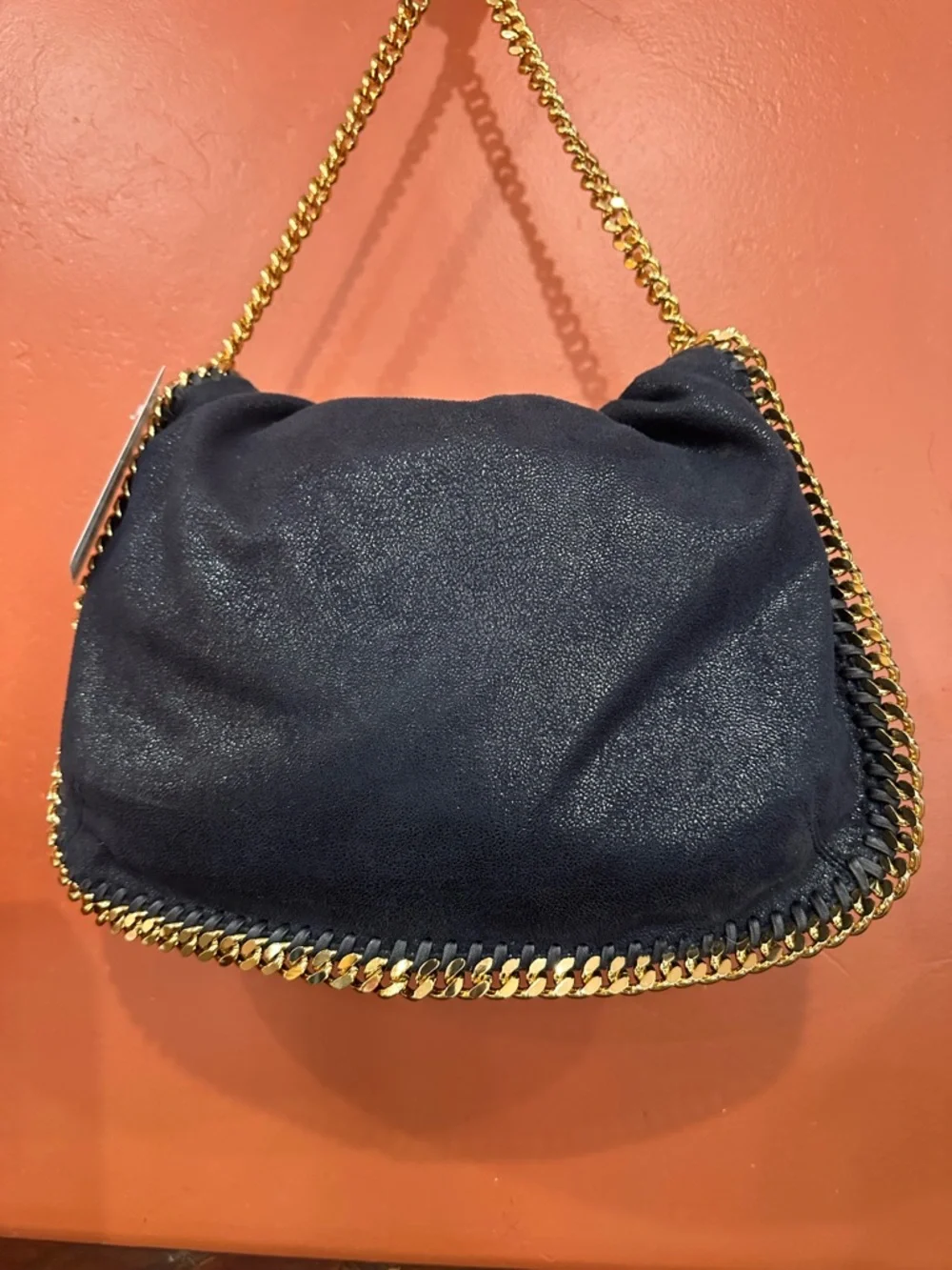 Stella McCartney Navy Shoulder Bag with Gold Chain Trim - Picture 4 of 10